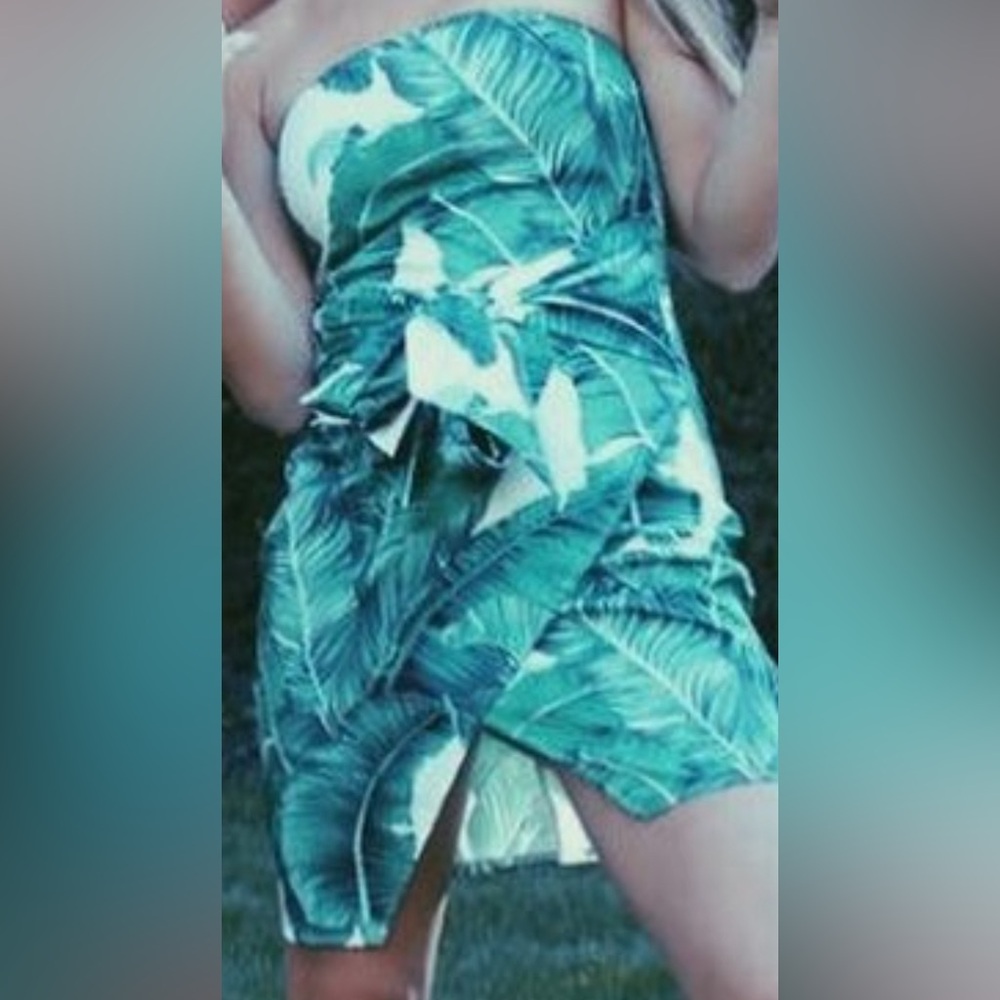 Strapless Green Floral Dress
